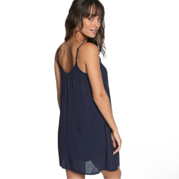 Roxy Full Bloom Sundress Sz M Navy Blue Crinkle Crepe Knit Strappy Summer Dress - Picture 6 of 12